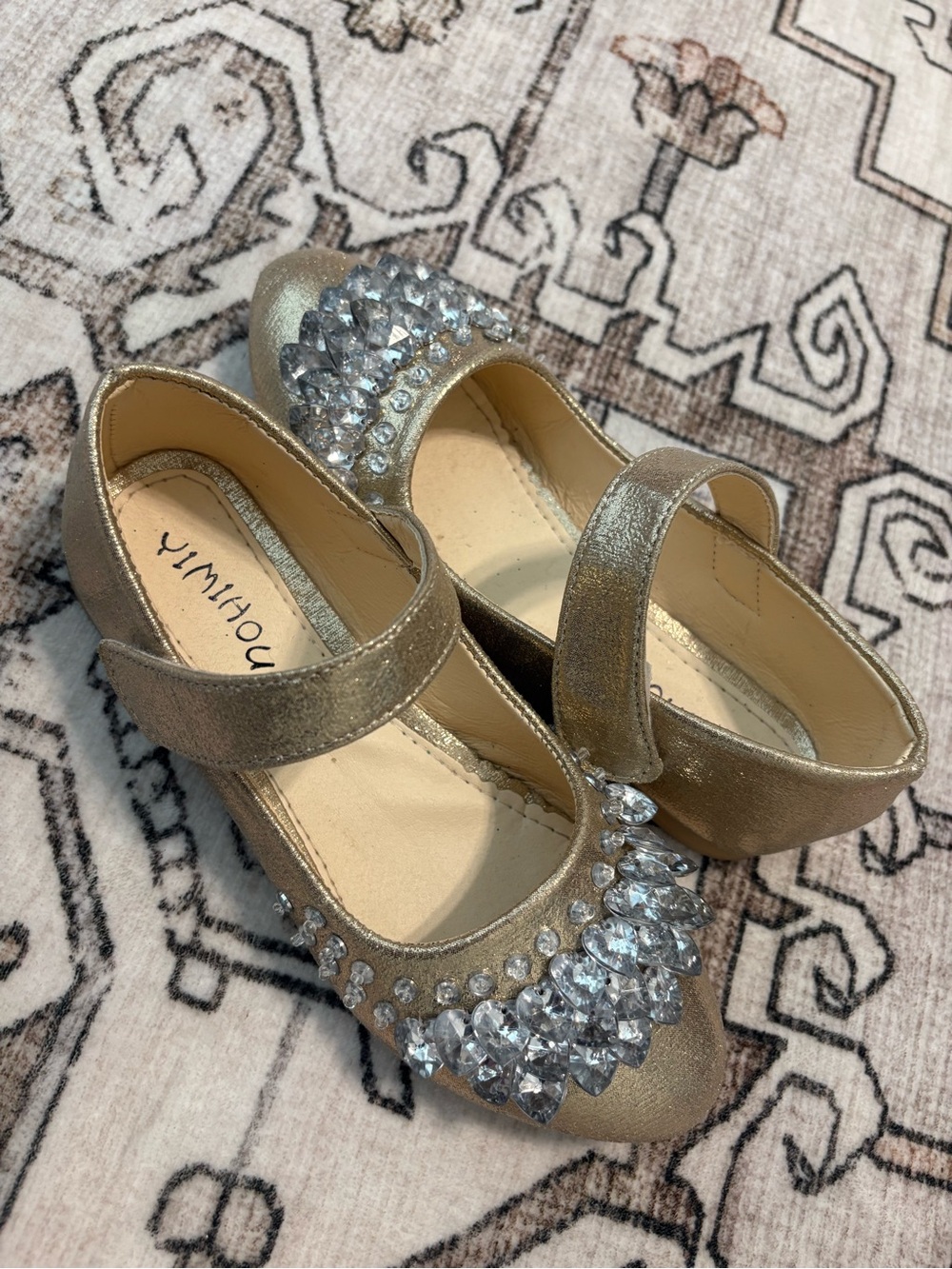 Girls' Gold Jeweled Mary Jane Dress Flats - Picture 3 of 5